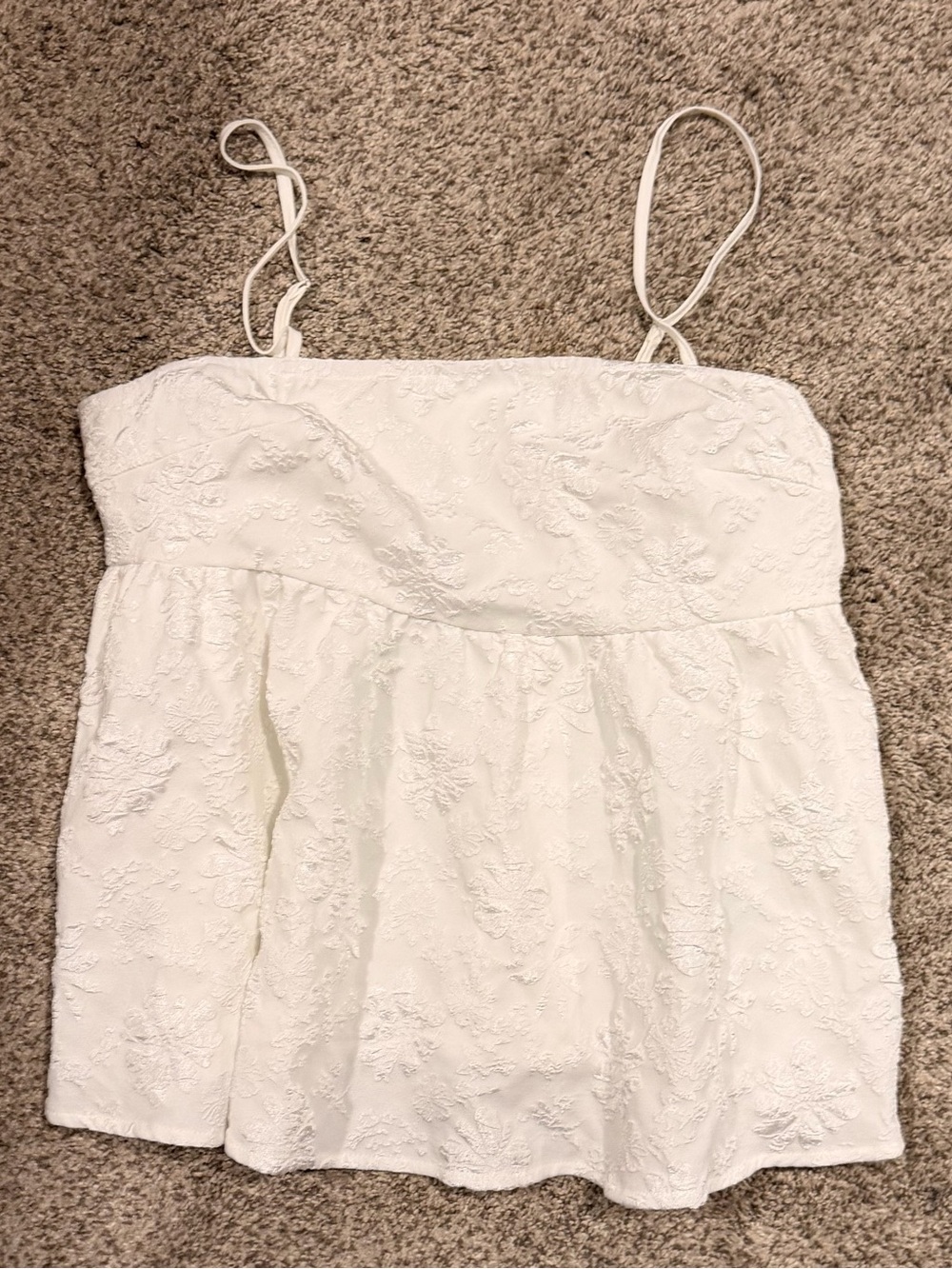White Embroidered Spaghetti Strap Tank Top